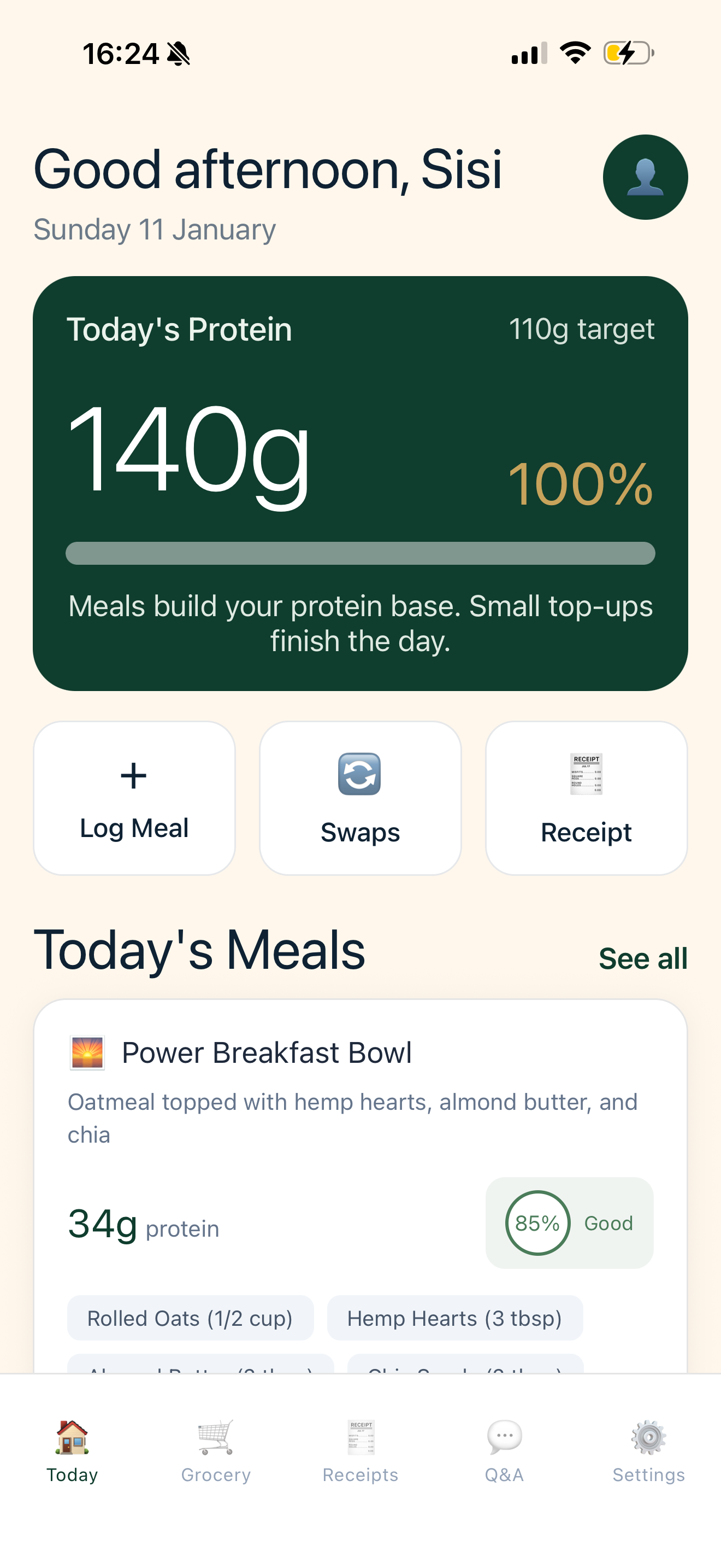 Your protein day — at a glance