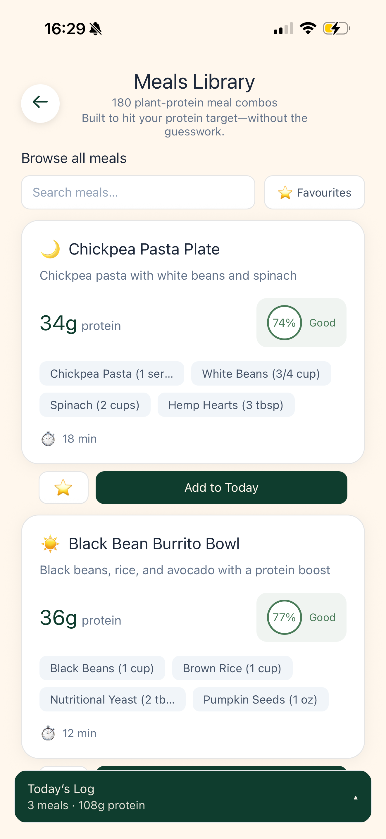 Pick a combo. Add to today.